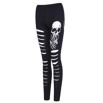 Punk style fashion woman Skull Printed Hollow out legging lady holloween legging