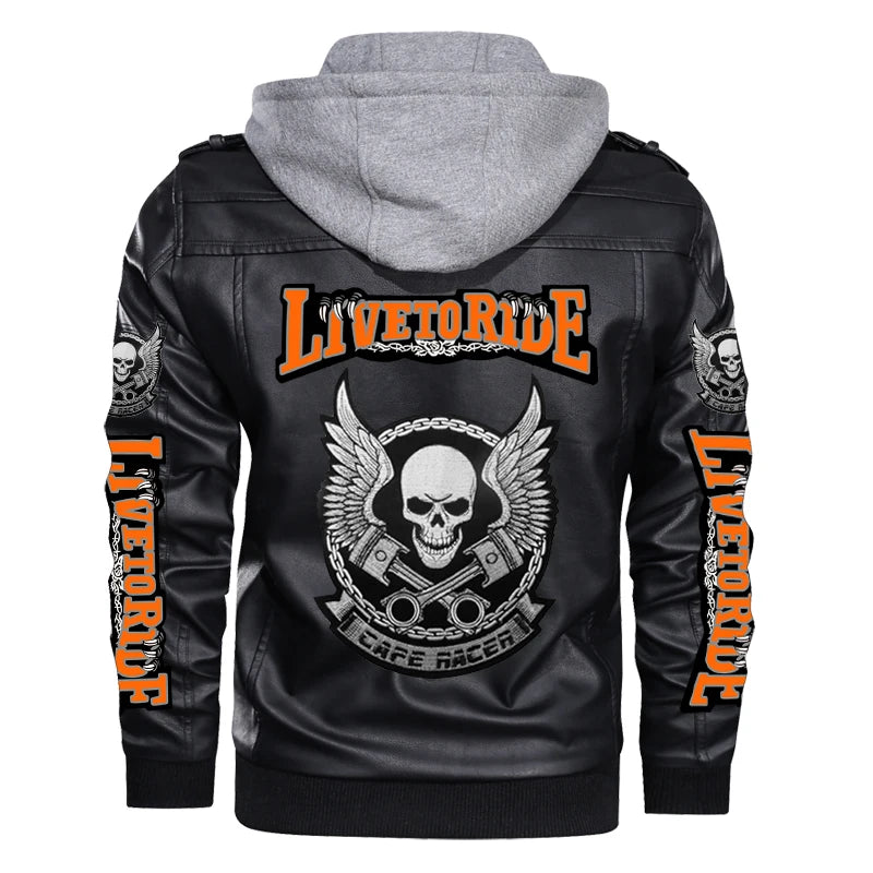 Skull Wing Print Motorcycle Leather Jackets Men Punk Rock Hooded Coat PU Leather Fashion Casual Outwear EU Size S-5XL