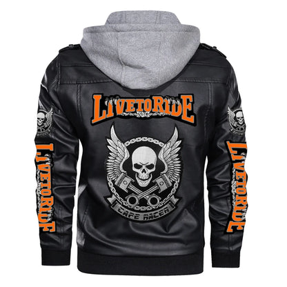 Skull Wing Print Motorcycle Leather Jackets Men Punk Rock Hooded Coat PU Leather Fashion Casual Outwear EU Size S-5XL