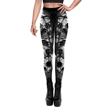 [You're My Secret] Fashion Machinery Sexy Legging Gothic Satan Skull Printed Black Leegings PUSH UP Workout Fitness Pants