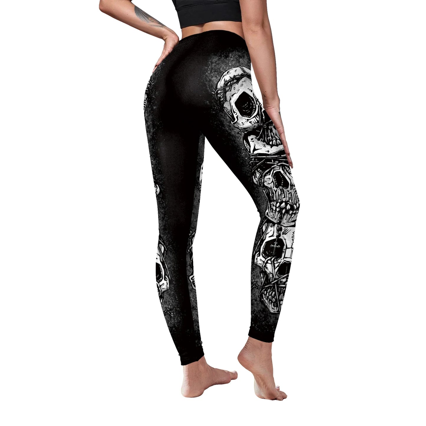 [You're My Secret] Fashion Machinery Sexy Legging Gothic Satan Skull Printed Black Leegings PUSH UP Workout Fitness Pants