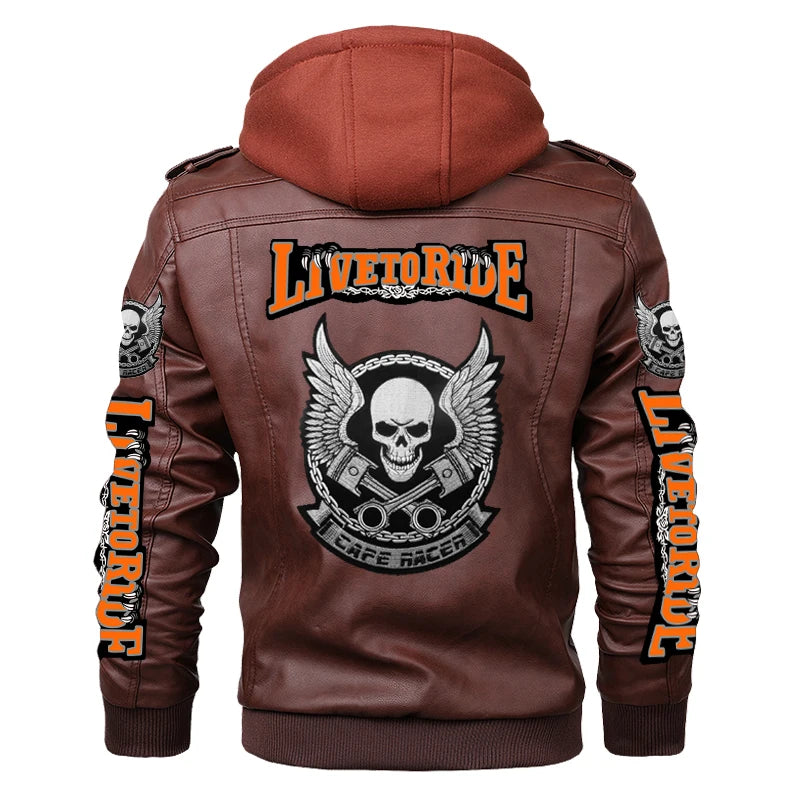 Skull Wing Print Motorcycle Leather Jackets Men Punk Rock Hooded Coat PU Leather Fashion Casual Outwear EU Size S-5XL