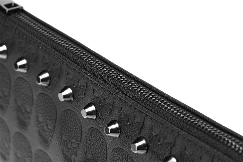 3D Skull Rivet Men's Clutches Fashion Clutch Bag Street Style Envelope Bag Skull Clutch Hand Bag Purse High Capacity Wallet Bag