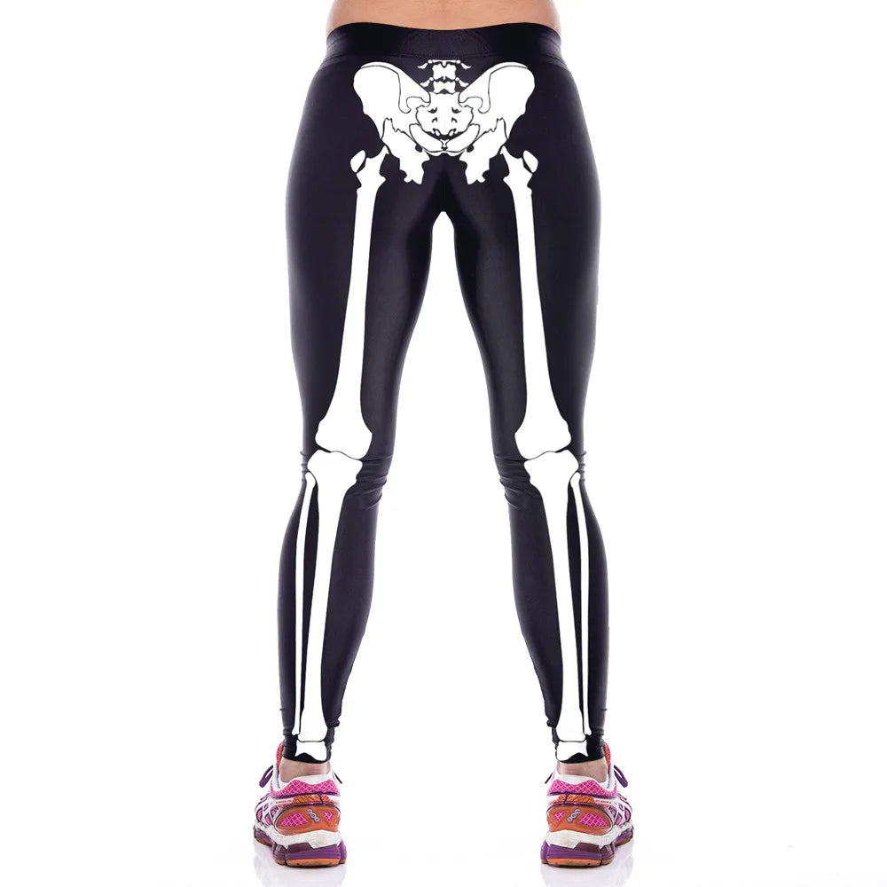 FCCEXIO New Leggings Body Skeleton Print Legings Women Elastic Fitness Leggins High Waist Trouser Skinny Sexy Pants