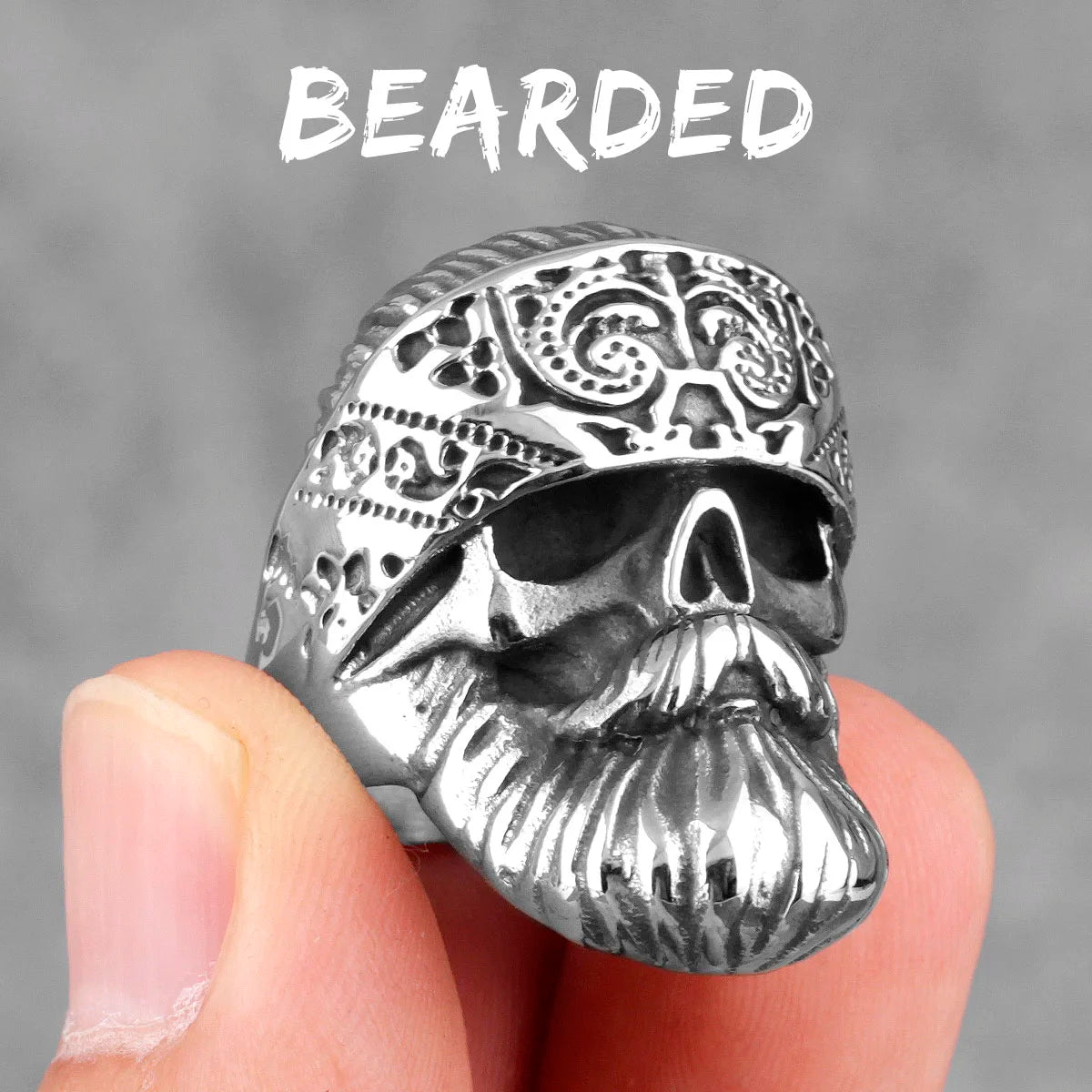 Hippie Big Beard Wear Hat Skull Stainless Steel Mens Rings Punk Hip Hop for Boyfriend Biker Jewelry Creativity Gift Wholesale