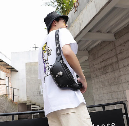 Men Punk Waist Bag Belt Bag Fashion Skull Pattern Fanny Pack Hip Packs Multifunction Outdoor Male Waist Pack Crossbody Bags