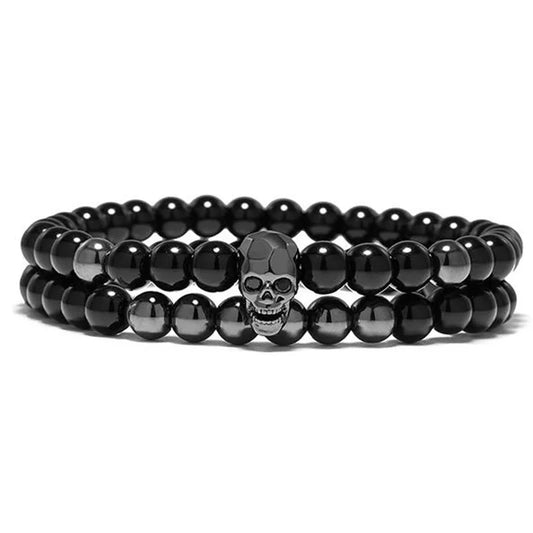 DIEZI One Sets 6mm Black Energy Yoga Skull Charm Bracelet Natural Stones Buddhist Strand Beads Bracelets Jewelry