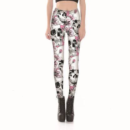 4XL  American Design  Women Galaxy Leggings Floral Skull Printed Style Leggings Pants Black Milk Punk Cool Slim Leggins