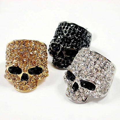 Brand Skull Rings Rock Punk Unisex Crystal Black/Gold Color Biker Ring Fashion Jewelry Wholesale