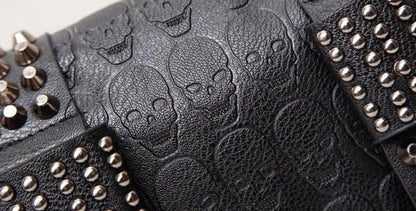 Yogodlns Women Black Leather Messenger Bags Fashion Vintage Messenger Cool Skull Rivets Shoulder Bags sac a main bolsa