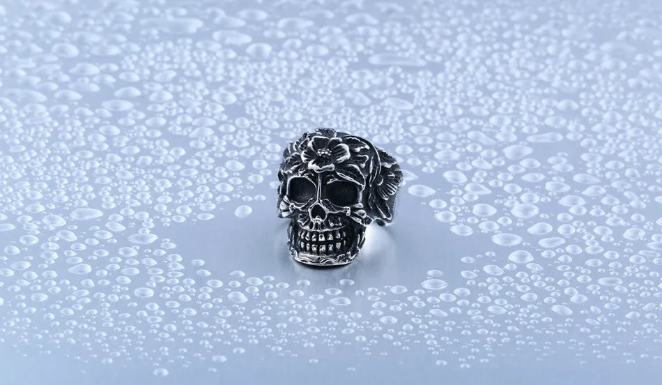 Beier new store 316L Stainless Steel Special Skull Flower Ring Women Classic Punk High Quality Jewelry LLBR8-210R