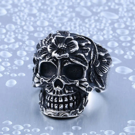 Beier new store 316L Stainless Steel Special Skull Flower Ring Women Classic Punk High Quality Jewelry LLBR8-210R