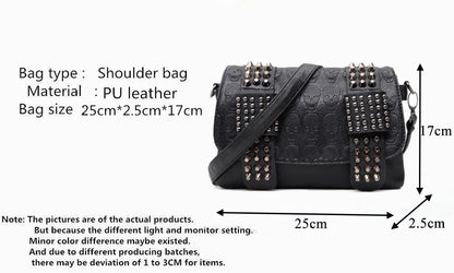 Yogodlns Women Black Leather Messenger Bags Fashion Vintage Messenger Cool Skull Rivets Shoulder Bags sac a main bolsa