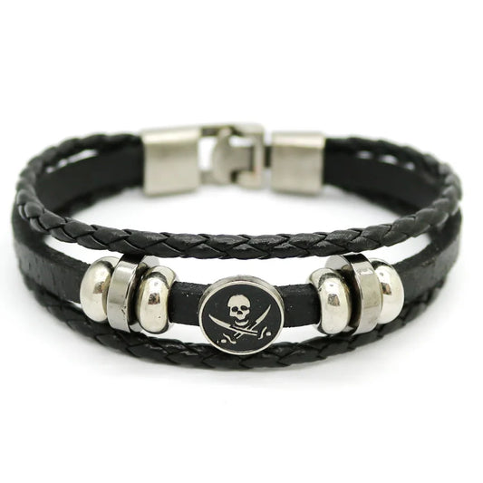 Men's Woven Bracelets Punk Rock Punk Leather Buckle Zinc Alloy Fashion Casual Skull Bracelet Jewelry