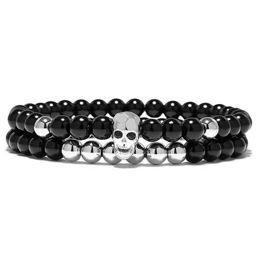 DIEZI One Sets 6mm Black Energy Yoga Skull Charm Bracelet Natural Stones Buddhist Strand Beads Bracelets Jewelry