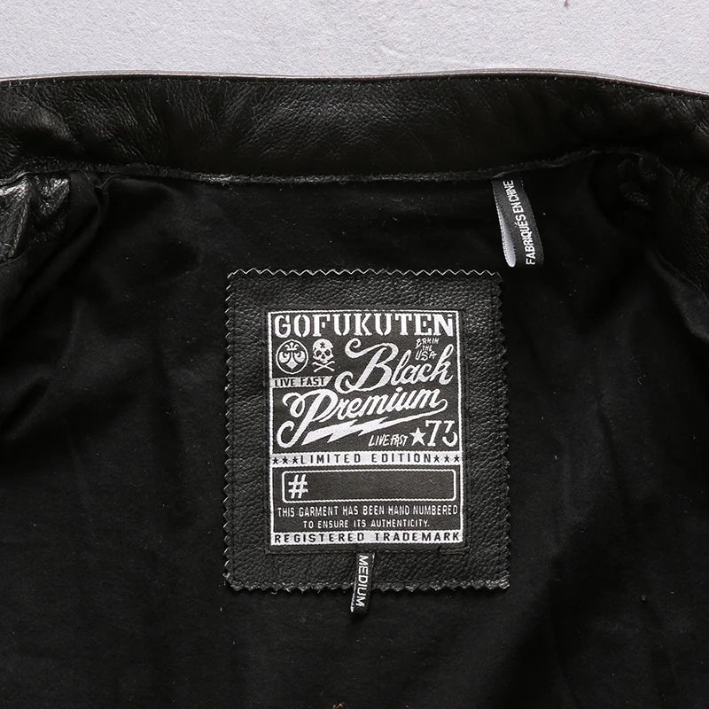 Factory Men Retro Vintage Leather Biker Jacket Embroidery Skull Pattern Black Slim Fit Men Winter Motorcycle Coat M-4XL