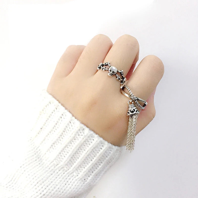 Adjustable Size Ring Punk Style Hip Hop Skeleton Female Jewelry Fashion Personality Open Skull Ring For  Women