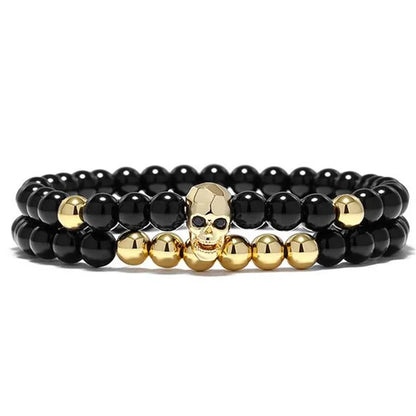 DIEZI One Sets 6mm Black Energy Yoga Skull Charm Bracelet Natural Stones Buddhist Strand Beads Bracelets Jewelry