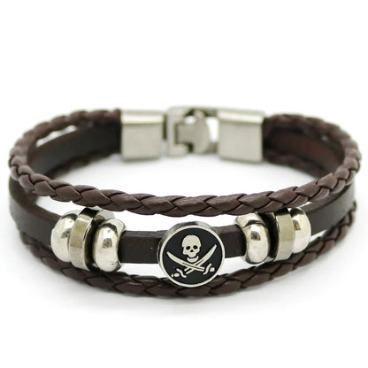 Men's Woven Bracelets Punk Rock Punk Leather Buckle Zinc Alloy Fashion Casual Skull Bracelet Jewelry