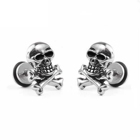 Stylish Pirate Skull Earring Ear Plug Titanium Stainless Steel Rock Hiphop Style Ear Men Pierced Stud Earring