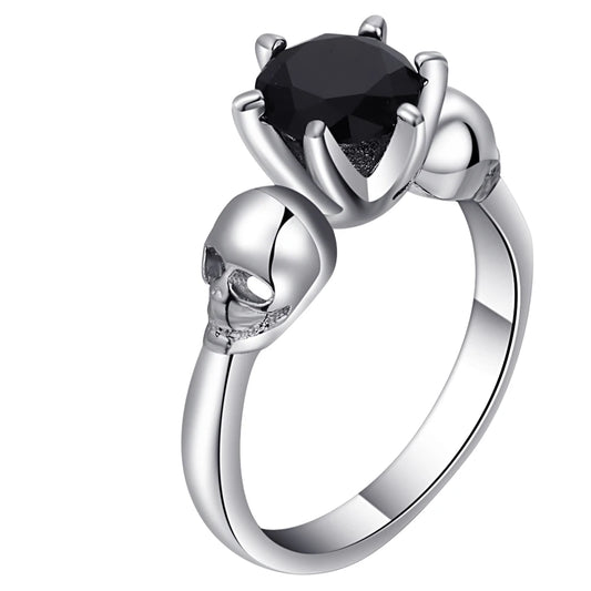 Fashion Trendy Skull Vintage Wedding Rings for Women White Gold Color Black Zircon Crystal Cheap Ring