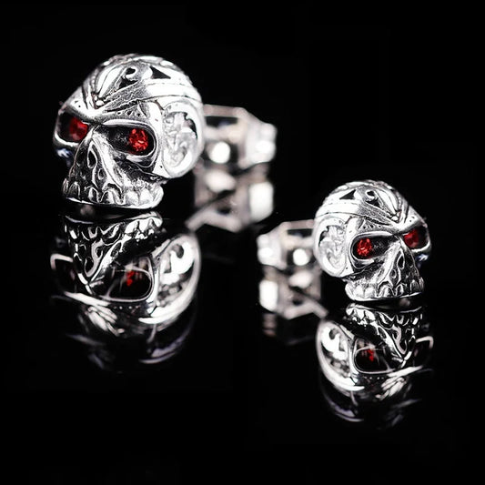 Men's Stainless Steel Earrings Punk Style Red Eye Skull Stud Earrings Motorcycle Party Cool Earrings Hip Hop Jewelry Accessories