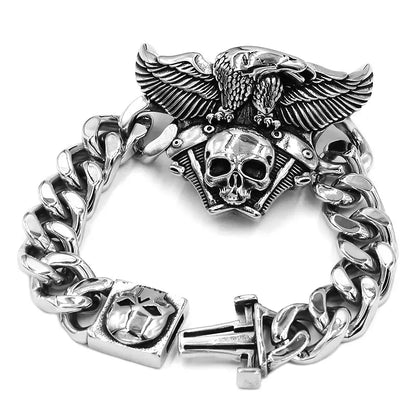 Engine Skull Eagle Bracelet Stainless Steel Titanium Jewelry Large Personality Vintage Skull Biker Mens Boys Bracelet 368B