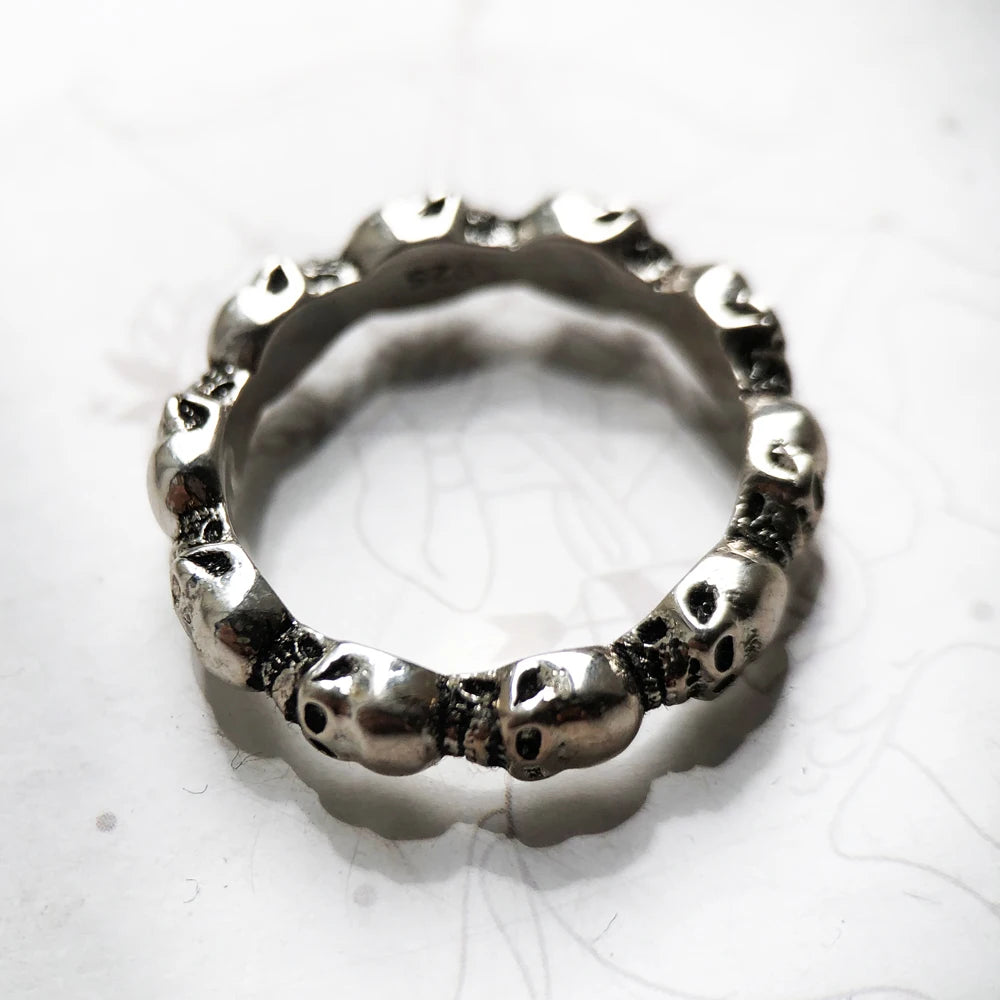 Skulls Band Ring Europe Style Rebel Street Jewelry For Women Spring Vintage Gift In 925 Sterling Silver