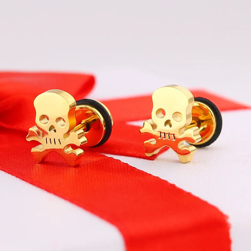 1 Piece Fashion Skull Stud Earrings Punk Rock Style For Men High Quality Stainless Steel Hiphop Ear Jewelry Gifts