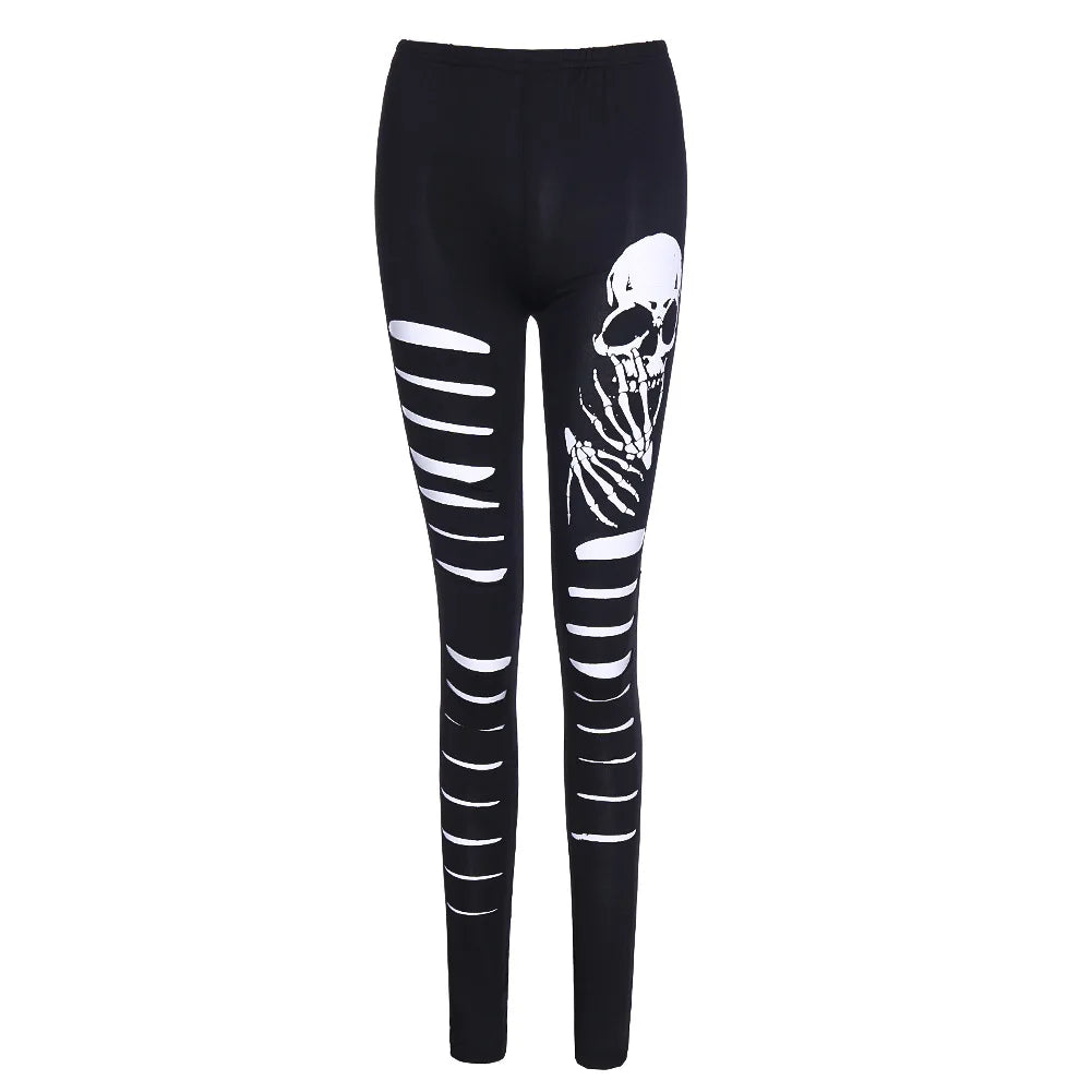 Punk style fashion woman Skull Printed Hollow out legging lady holloween legging