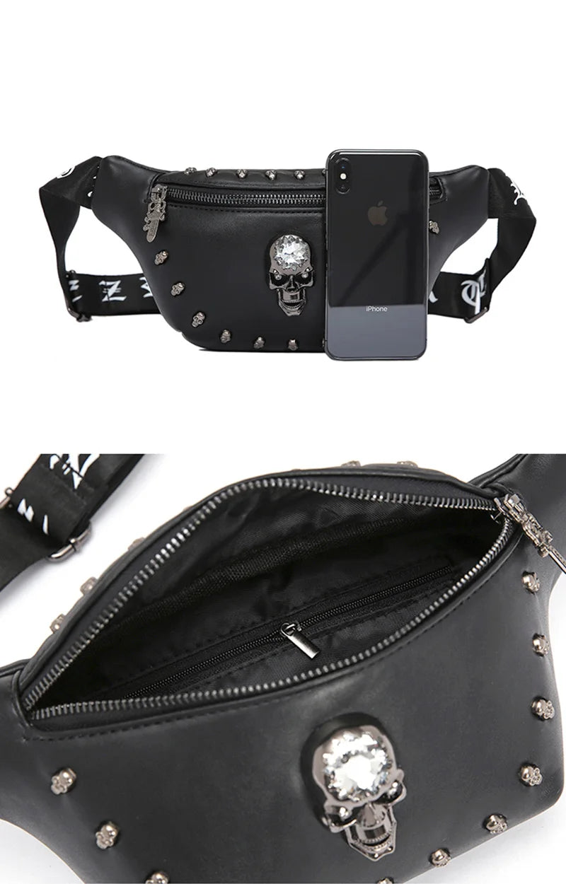 Men Punk Waist Bag Belt Bag Fashion Skull Pattern Fanny Pack Hip Packs Multifunction Outdoor Male Waist Pack Crossbody Bags