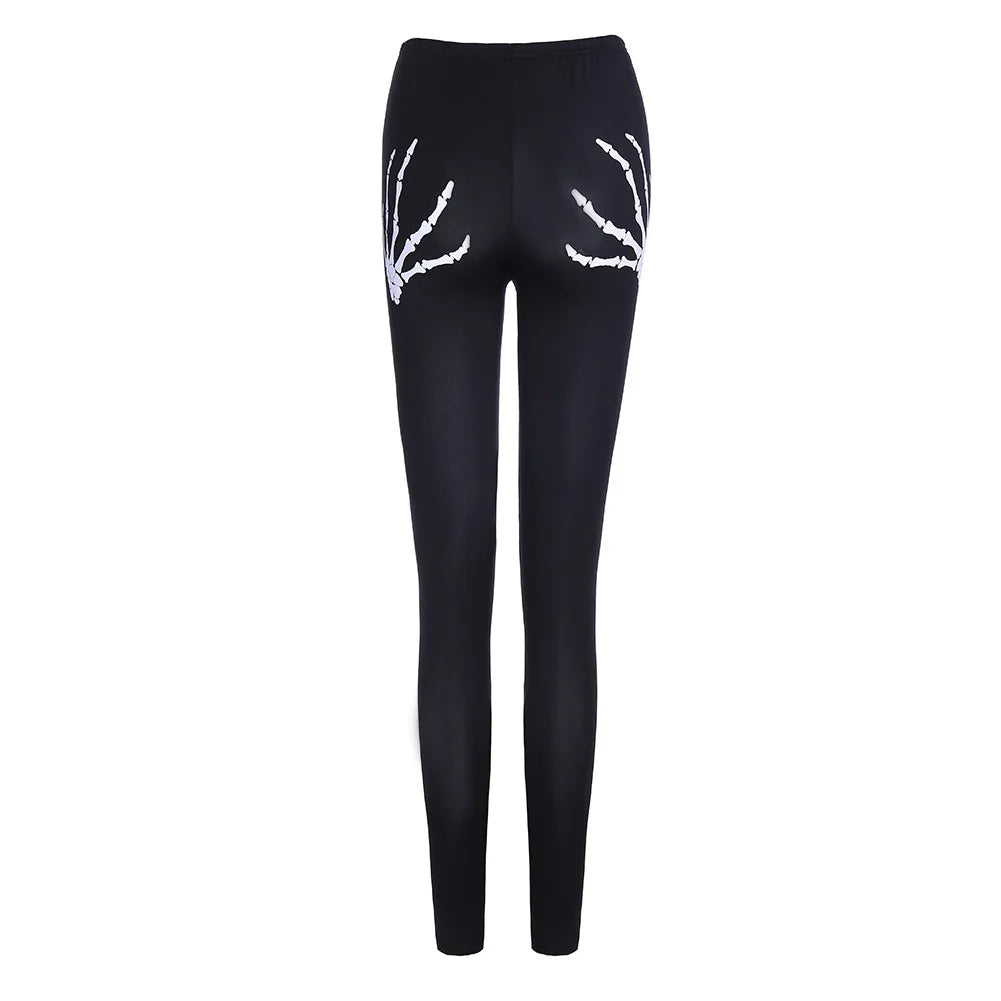 Punk style fashion woman Skull Printed Hollow out legging lady holloween legging