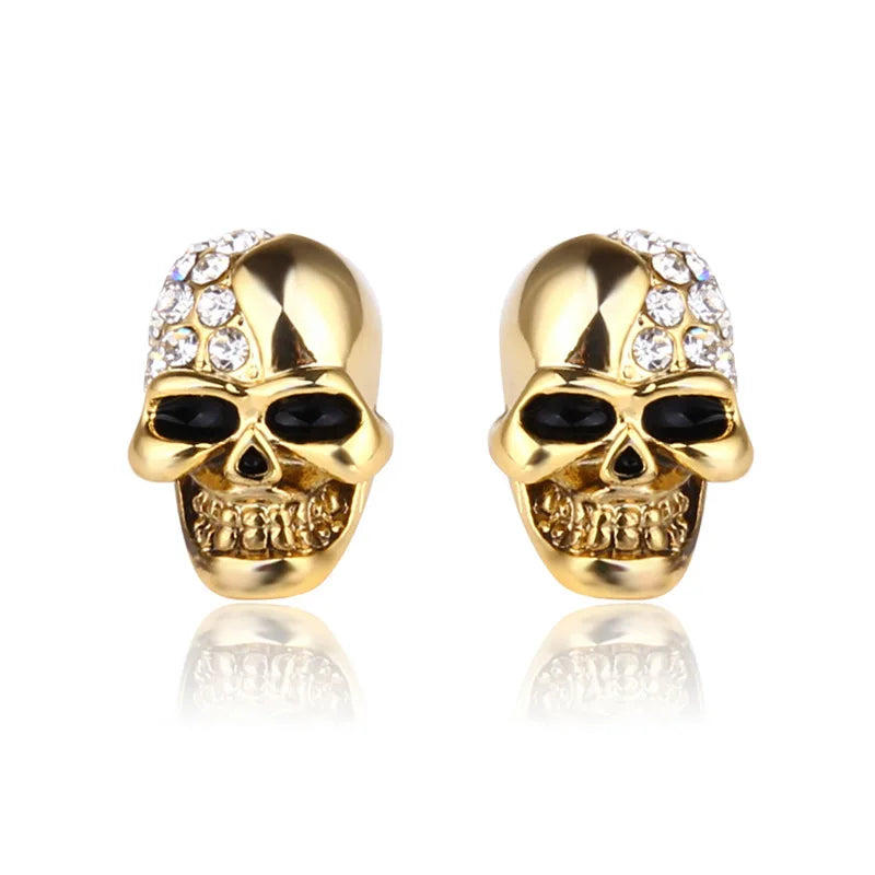 High Grade Rock Punk Crystal Skull Earrings Unisex Hip Hop Rhinestone Stud Ear Jewelry Party Gifts Halloween Acc Drop Shipping