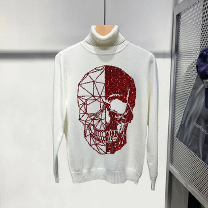 New Fashion Warm Hip-Hop Design Pullover Oversized Men’s Turtleneck Sweater Luxury Brand Skull Sweatshirt