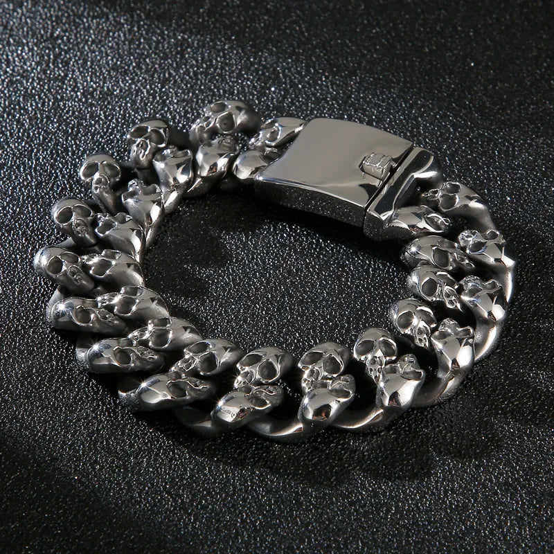 20mm Big Heavy Metal Skull Cuban Chain Bracelet Men 316L Stainless Steel