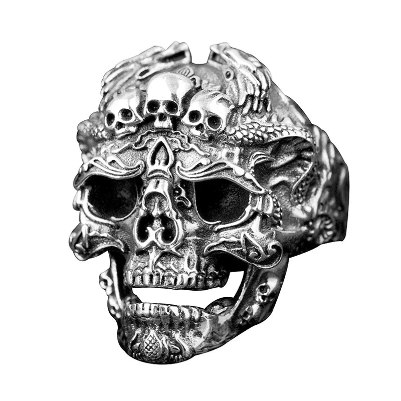 Gothic Punk Ring For Men Retro Skeleton Devil Male Ring Skull Adjustable Exaggeration  Snake Captain