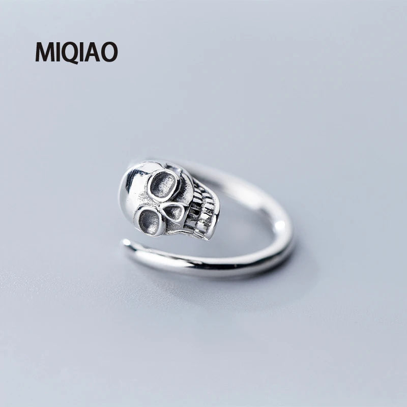 MIQIAO 925 Sterling Silver Skull Ring Women Accessories Adjustable Unusual Cool Stuff Fashion Female Vintage Unique Gift