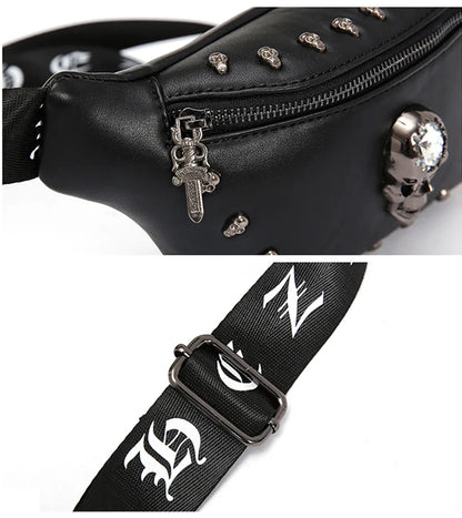 Men Punk Waist Bag Belt Bag Fashion Skull Pattern Fanny Pack Hip Packs Multifunction Outdoor Male Waist Pack Crossbody Bags