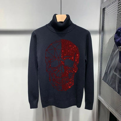 New Fashion Warm Hip-Hop Design Pullover Oversized Men’s Turtleneck Sweater Luxury Brand Skull Sweatshirt