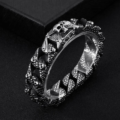 Fongten Gothic Mens Bracelets Stainless Steel Skull Franco Curb Chain Bracelet For Men Multiple Color Skeleton Armband Jewelry