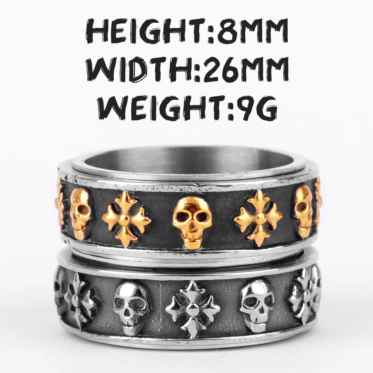 Cross Skull Retro Rotatable Stainless Steel Rings Punk Hip Hop Jewelry Creativity Gift Wholesale