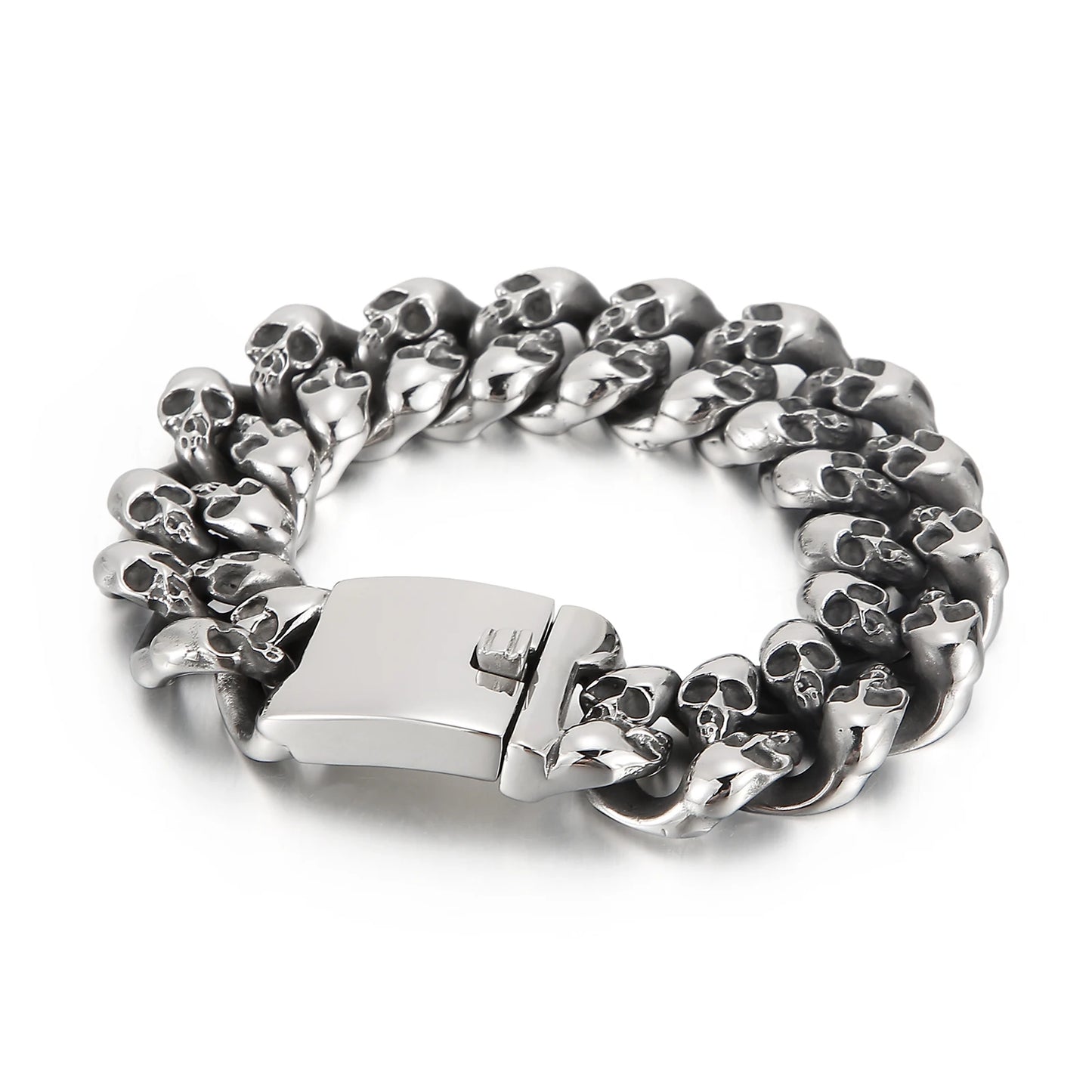 20mm Big Heavy Metal Skull Cuban Chain Bracelet Men 316L Stainless Steel