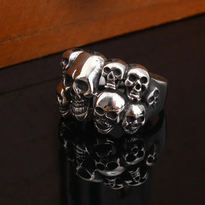 Fashion Domineering Mens Ghost Head Skull Ring Vintage Alloy Punk Biker Ghost Ring Heavy Sugar Male Gothic Jewelry