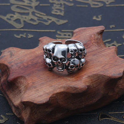 Fashion Domineering Mens Ghost Head Skull Ring Vintage Alloy Punk Biker Ghost Ring Heavy Sugar Male Gothic Jewelry