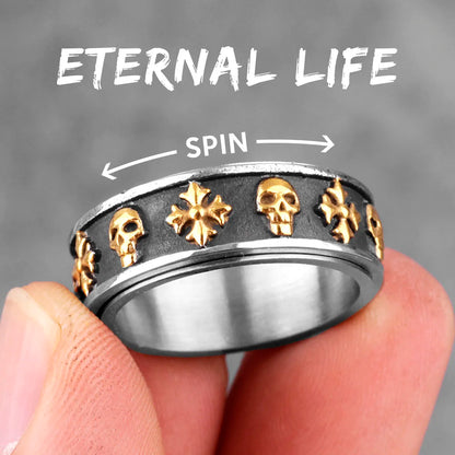 Cross Skull Retro Rotatable Stainless Steel Rings Punk Hip Hop Jewelry Creativity Gift Wholesale