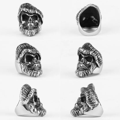 Hippie Big Beard Wear Hat Skull Stainless Steel Mens Rings Punk Hip Hop for Boyfriend Biker Jewelry Creativity Gift Wholesale