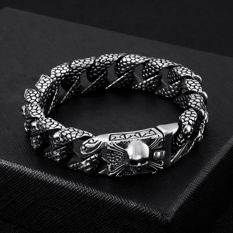 Fongten Gothic Mens Bracelets Stainless Steel Skull Franco Curb Chain Bracelet For Men Multiple Color Skeleton Armband Jewelry