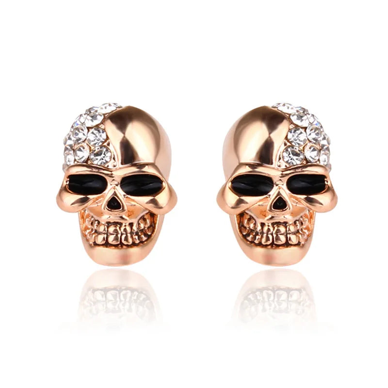 High Grade Rock Punk Crystal Skull Earrings Unisex Hip Hop Rhinestone Stud Ear Jewelry Party Gifts Halloween Acc Drop Shipping