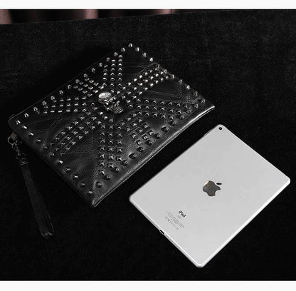 Fashion Rivet Skull Clutch for Men Luxury Brand Design Men's Clutches Envelope Hand Bag Wrist Bag IPad Handbags Purse Handbags