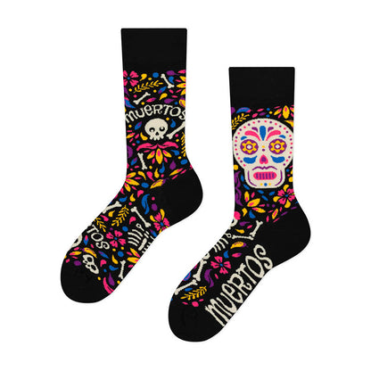 Retro Colorful Sugar Skull Unisex AB Crew Socks Day of the Dead Halloween Irregular Cotton Socks Men Women Couple Socks for Bulk